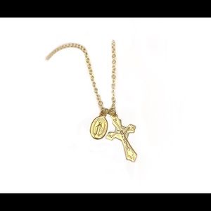 14K gold plated necklace with crucifix and Gold dipped miraculous medal.